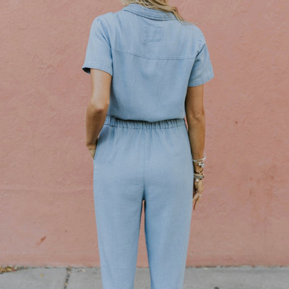 Spring 🌸 Chambray Denim Jumpsuit New - Picture 3 of 6